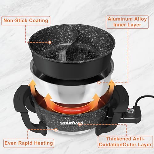 Stariver 6L Electric Hot Pot with Divider & 5-Temp Control - Black