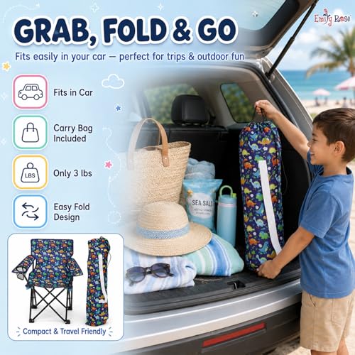 Emily Rose Kids Folding Camp Chair - Portable Toddler Beach & Outdoor Seat with Safety Lock & Cup Holder, 125 lb Capacity