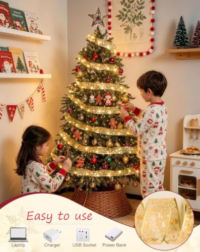JMEXSUSS 33Ft 100 LED 2.5Inch Christmas Tree Ribbon Lights Remote