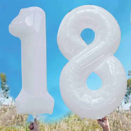 GOER Jumbo 18 Balloons - 42 Inch Foil Helium Decorations for 18th & 81st Birthday Parties | White