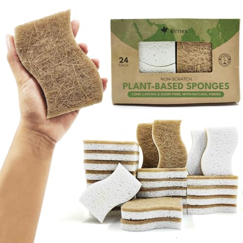 Natural Kitchen Sponges 24 Pack - Plant-Based Cellulose & Coconut Scrubber - Eco-Friendly Non Scratch & Compostable Dish Sponges - Variation of THIS listing 24