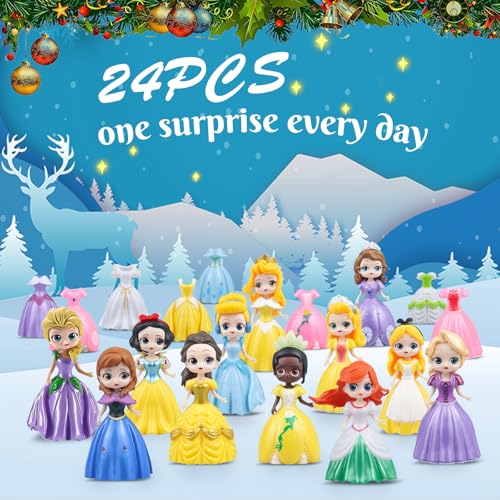 Princess Advent Calendar 2026 Girls Christmas Countdown Toy with 12 Princesses & Clothing (Color)