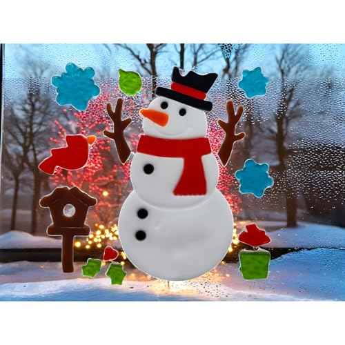 Gift&Fun Christmas Gel Window Clings,6 Pieces Set, Holiday Decorative Stickers with Santa, Snowman, Tree Designs, 7.9x7.9Inch (Christmas Window Gel Cling Snowman 6 Sheets)