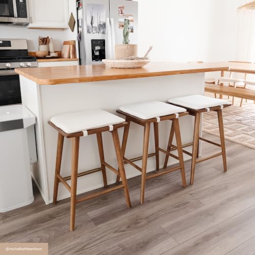 Medium Brown/White Boucle Counter Height Backless Barstool with Upholstered Cushion
