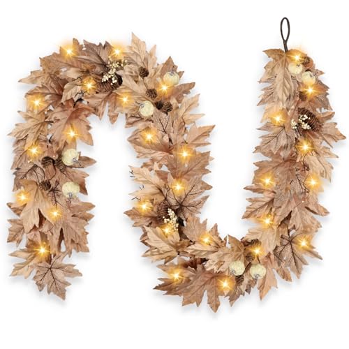 LZNPA 9 FT Fall Wheat Lighted Garland with Timer & 30 Warm Lights Autumn Decor