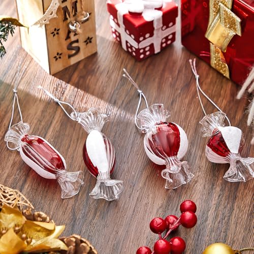 Syhood 12 Pack Glass Candy Ornaments Red White for Christmas Tree