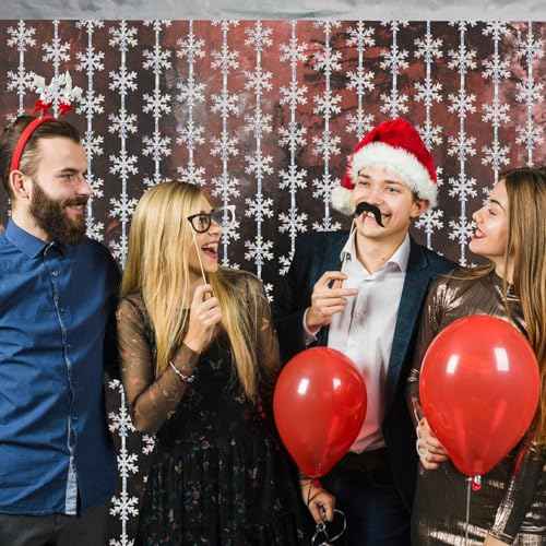 Winter Wonderland Party Snowflake Decorations, 3.3x6.6ft Iridescent Silver Snowflake Tinsel Foil Fringe Curtains Backdrops Photo Props for Xmas Winter Frozen Birthday Party Supplies, 2 Pack