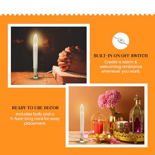 Creative Hobbies Original 6-Pack Electric Window Candles with On/Off Switch, Brass Base, 7W Bulb