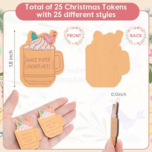 Threehoney 25 Pcs Christmas Advent Wooden Tokens Set with Cocoa Cup Variant