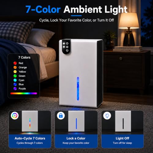 WoEleLigt 98 OZ Small Dehumidifier for Up to 1000 Sq Ft, Quiet with Drain Hose & Night Light - White Black