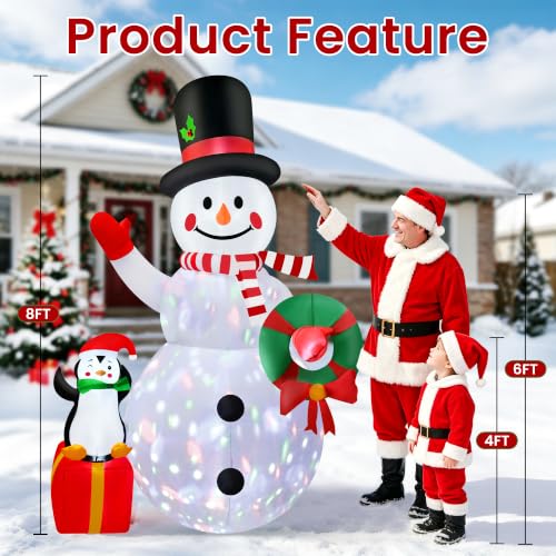 8FT Inflatable Snowman Christmas Yard Decor with LED Lights