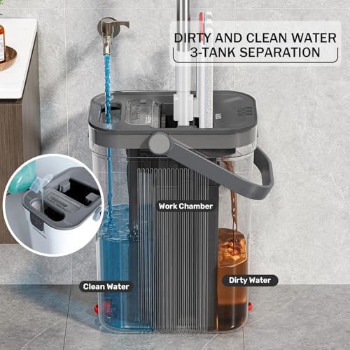 HoMettler White Dual Mop & Bucket System with Microfiber Pads & Extendable Handles