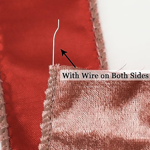 Rose Gold Velvet Wired Ribbon 1.5 Inch x 10 Yards for Gift Wrapping & Holiday Decor