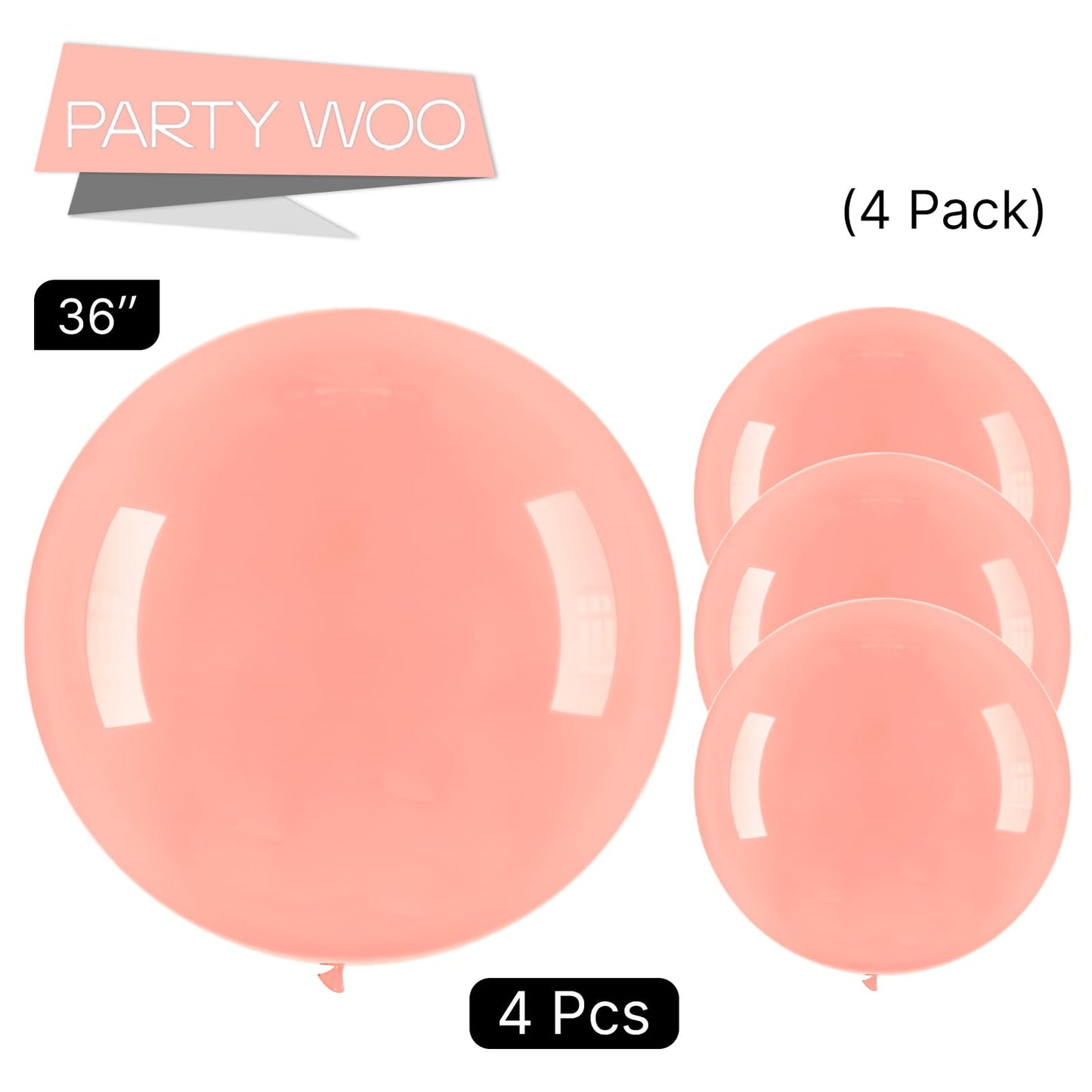 PartyWoo Pastel Orange Balloons 4 pcs 36 Inch Extra Large Big Jumbo Giant Baby Pale Light Peach Orange Pink Latex Helium Balloons for Baby Shower Gender Reveal Birthday Party Decorations Orange-Q02