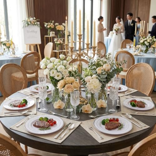 60PCS Silver Plastic Dinner and Dessert Plates Set - Disposable Heavy Duty Partyware Variation of 60 Silver