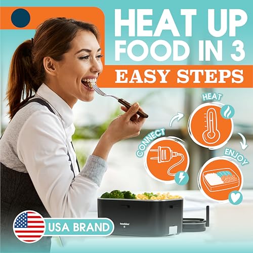 Black Extra-Large Electric Lunch Box 1.8L 100W Portable Food Warmer for Travel & Work