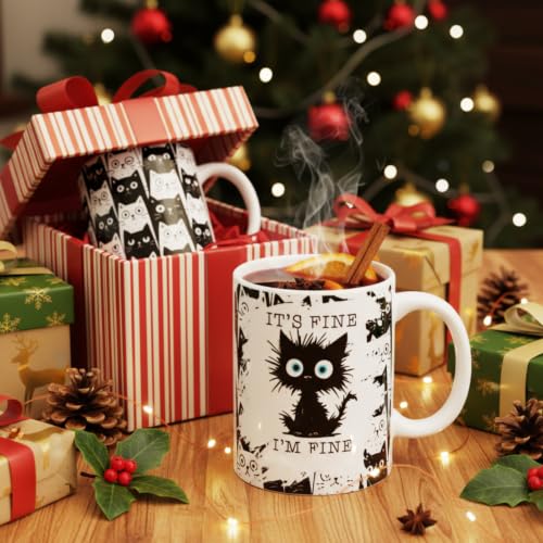 Sliner 2-Pack Black Cat Coffee Mugs - 11oz Cute Ceramic Tea Cups for Christmas Gifts