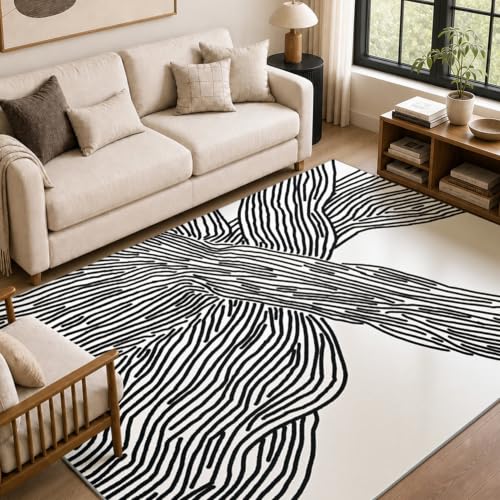Modern Lines Beige 6x9 Ft Washable Zebra Area Rug - Black & Cream White