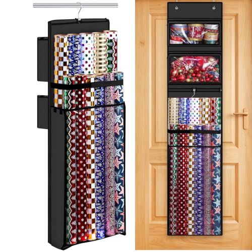 Black Hanging Wrapping Paper Organizer Storage Over Door Gift Wrap Roll Holder