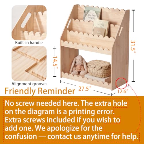 Kids Bookcase with 4-Tier Scalloped Design Montessori Toddler Wood Shelf