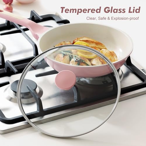 SENSARTE Nonstick Frying Pan Skillet with Lid, Omelet Pan with Cover, Healthy Egg Pan Chef's Pan, Kitchen Cooking Pan, PFOA Free (8inch + Glass Lid)