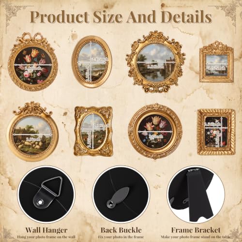 8 Pcs Mini Baroque Gold Frame Set for Wall & Tabletop Display – Kajaia (Variation: 8 / Baroque)