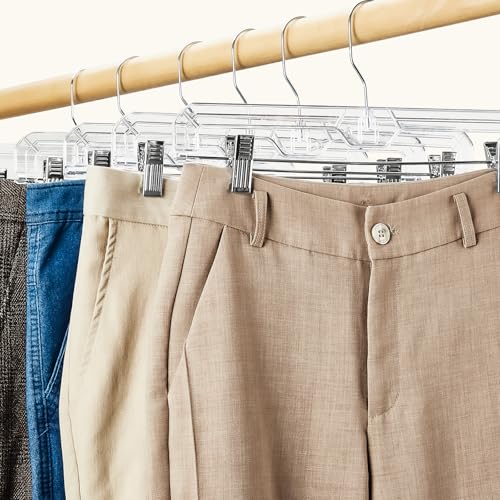 50 Pack Heavy Duty Clear Pants & Skirt Hangers with Clips - 14 Inch