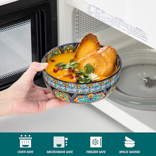 Vancasso 6-Piece Colorful Porcelain Cereal Bowls Set, 28oz Kitchen Dinnerware