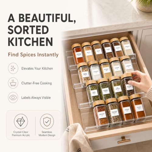 Savvy & Sorted Clear Large Acrylic Spice Drawer Organizer 4-Piece Expandable