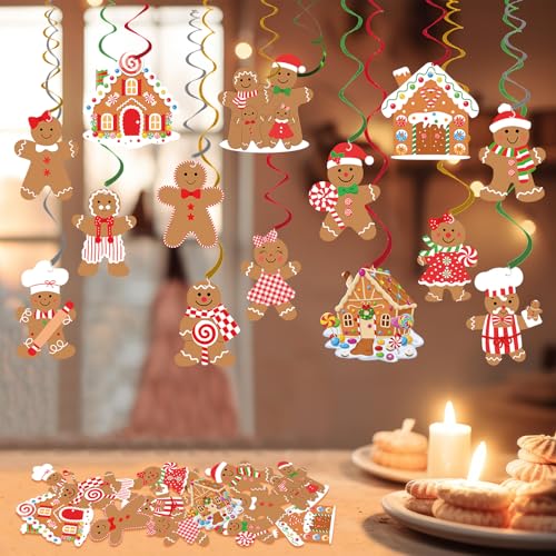 30pcs Gingerbread Party Decorations Hanging Swirls Christmas Gingerbread Streamers Decor for Christmas Birthday Party Supplies