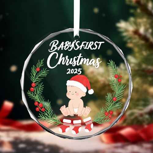 Baby's First Christmas Ornament 2025 Boy - Shatterproof Glass Christmas Tree Decorations for Baby Girl & Boy-New Parents