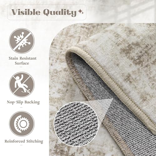 VECARF Washable 6x9 Taupe Boho Medallion Area Rug Non-Slip Indoor Carpet