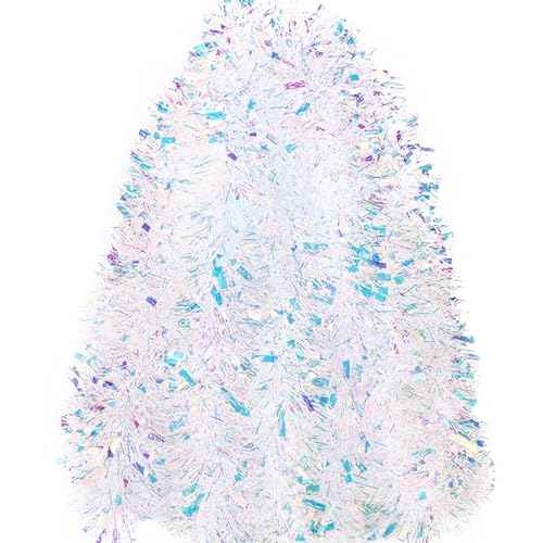 DIYDEC 26.2FT Christmas Tinsel Garland Shiny Iridescent White Garland Christmas Glitter Foil Metallic Twist Hanging Garlands for Xmas Tree Fireplace Home Party Decoration