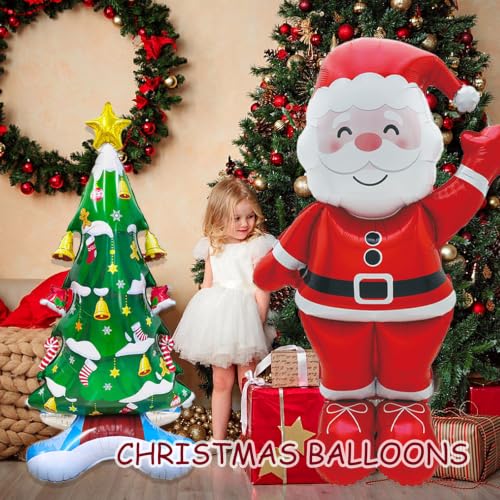 57 Inch Freestanding Santa Claus & Christmas Tree Foil Balloons - Holiday Decorations