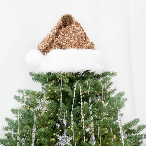 Hismir Champagne Bronze Christmas Tree Topper Glitter Hat - 17x12 Inches, Large