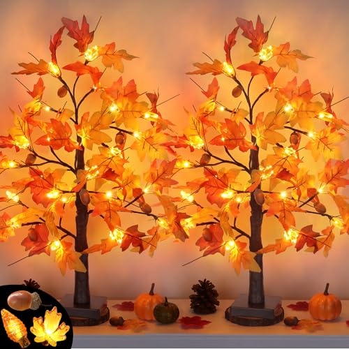 Huyamap 2 Pack 24-Inch Fall Maple Tree Lights - Style 2 Autumn Thanksgiving Decor