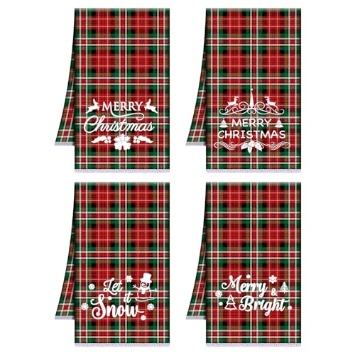 4 Pack Christmas Tartan Hand Towels Plaid Kitchen Dish