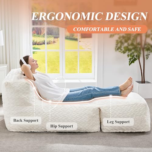 Giant Bean Bag Chair Sofa for Adults - Snow White Large Lounger