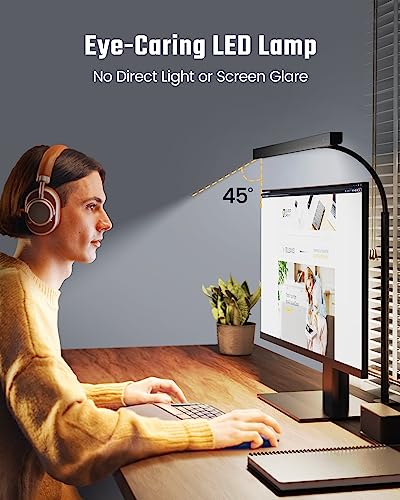 SUPERDANNY Black Clamp Desk Lamp, Eye-Caring LED Office Light, Dimmable & Touch Control