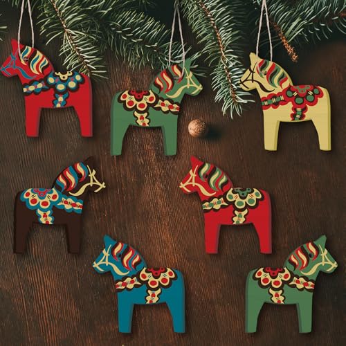 Vercraft 12 Pcs Dala Horse Swedish Christmas Ornament Scandinavian,