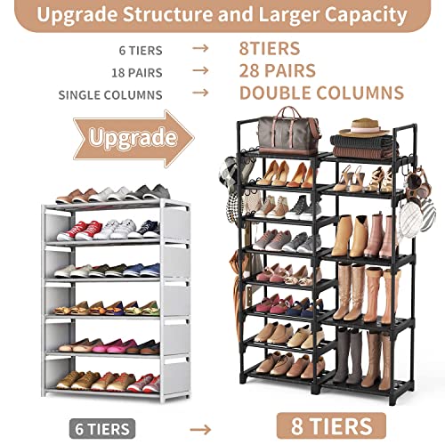 ROJASOP Black 8-Tier Metal Shoe Rack Organizer for Closet & Entryway, 26-32 Pairs