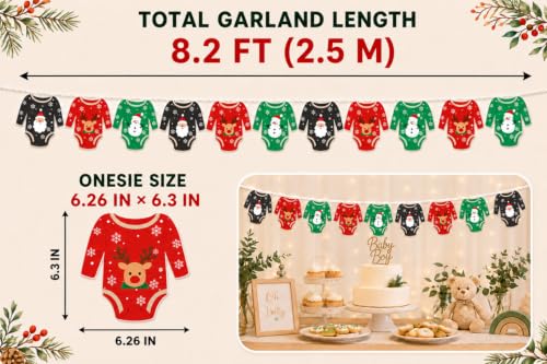 ALISSAR Christmas Baby Shower Decorations Onesie Banner Garland-12