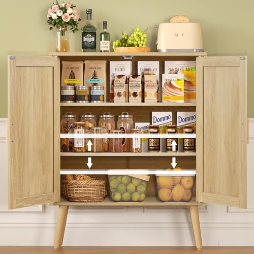 Natural Rattan Storage Cabinet with 2 Doors, Sideboard Buffet for Living & Dining Room