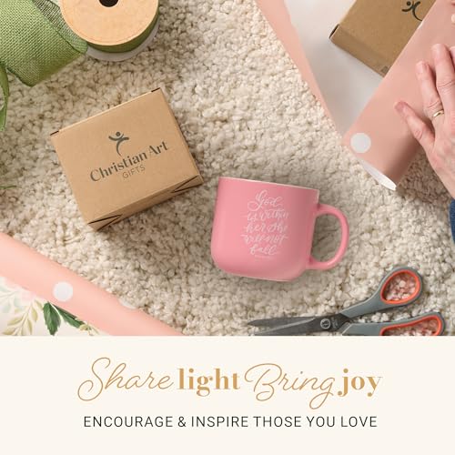 God is Within Her Pink Floral Psalm 46:5 Ceramic Mug Pack of 2 - 14 oz, Microwave & Dishwasher Safe, Encouraging Gift for Women