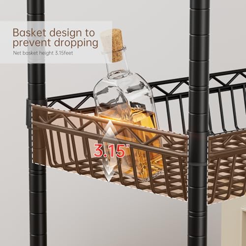 Black 6-Tier Metal Wire Shelf with Wheels - Narrow Closet & Pantry Storage Unit