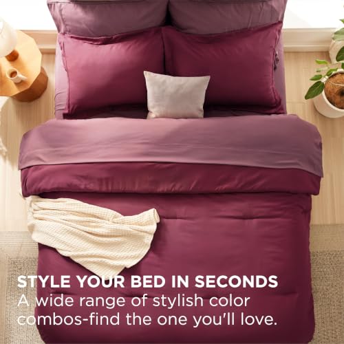 Queen Burgundy Comforter Set 7 Pieces with Contrasting Design - Variation 12