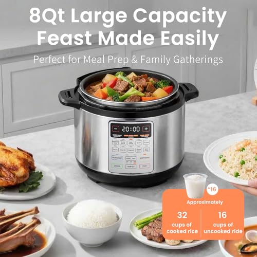 Silver 8QT Electric Pressure Cooker Max 12-in-1 Programmable Multi-Use Cooker