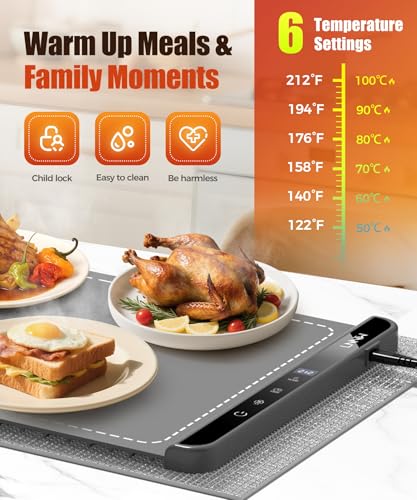 Dark Grey Warming Mat for Food 36x15 Inch Fast Heat Child Lock - LNNIW