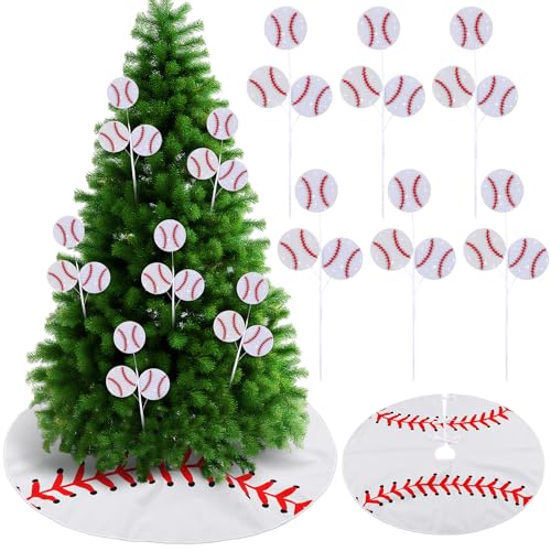 Baseball Christmas Ornaments Set with 36'' Tree Skirt and 6 Picks - Vertintong (Baseball Theme)