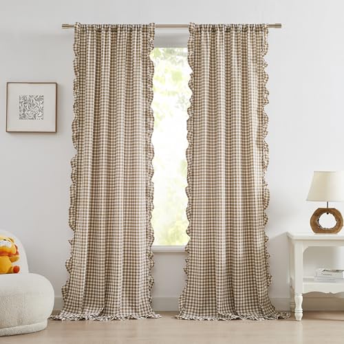 40W x 84L Inches Buffalo Plaid Curtains Pair for Bedroom, Brown & White
